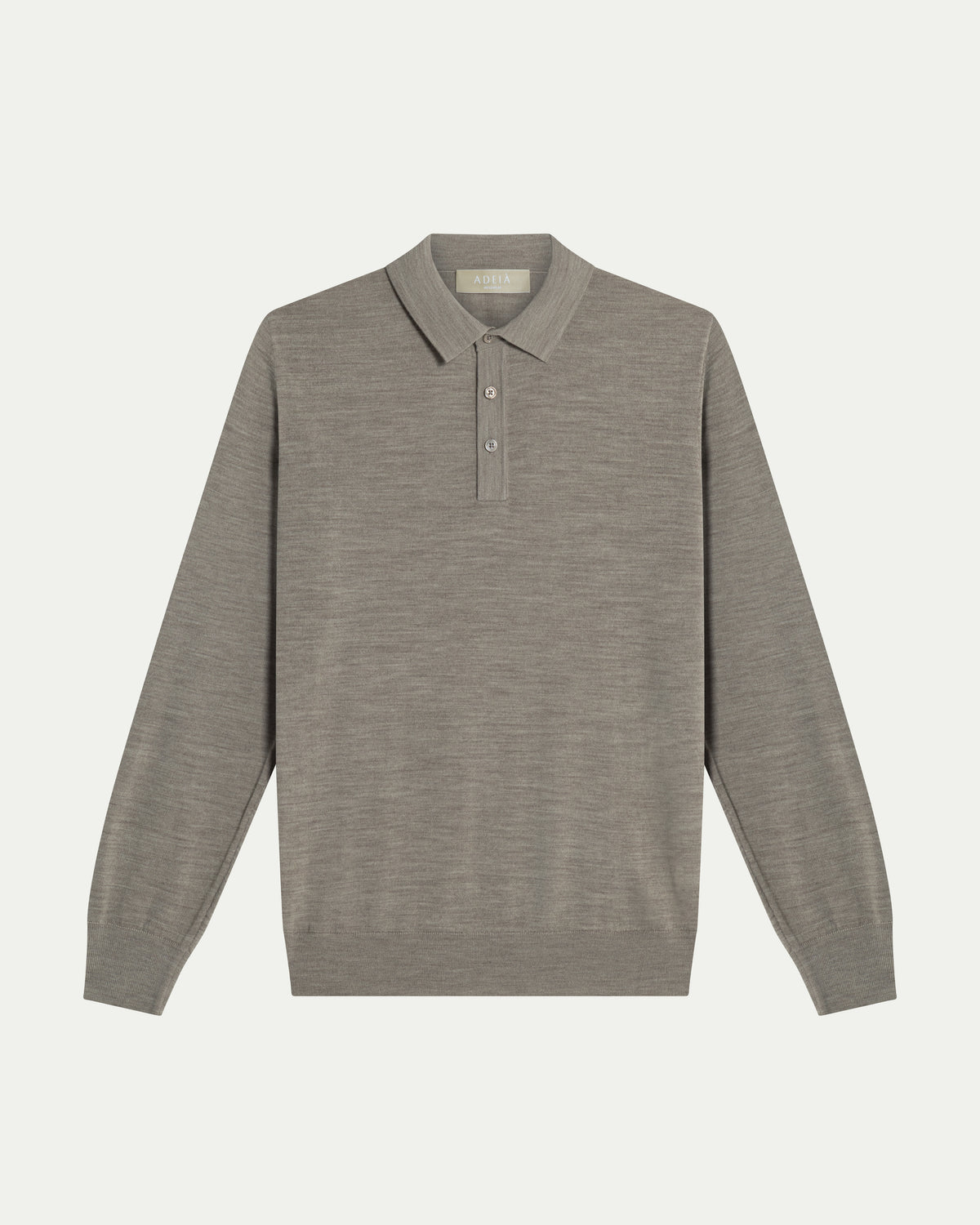 MERINO WOOL LONG SLEEVE POLO - BEIGE