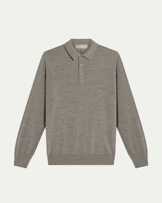 MERINO WOOL LONG SLEEVE POLO - BEIGE