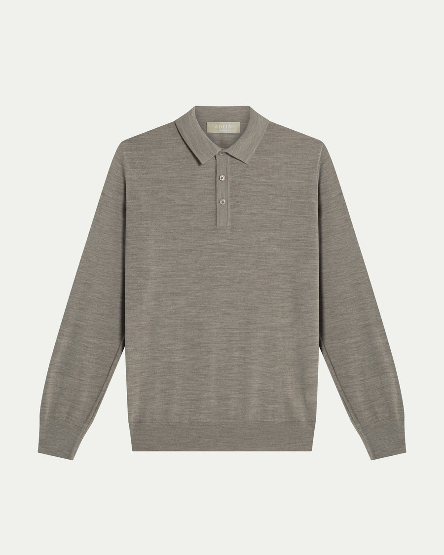 MERINO WOOL LONG SLEEVE POLO - BEIGE