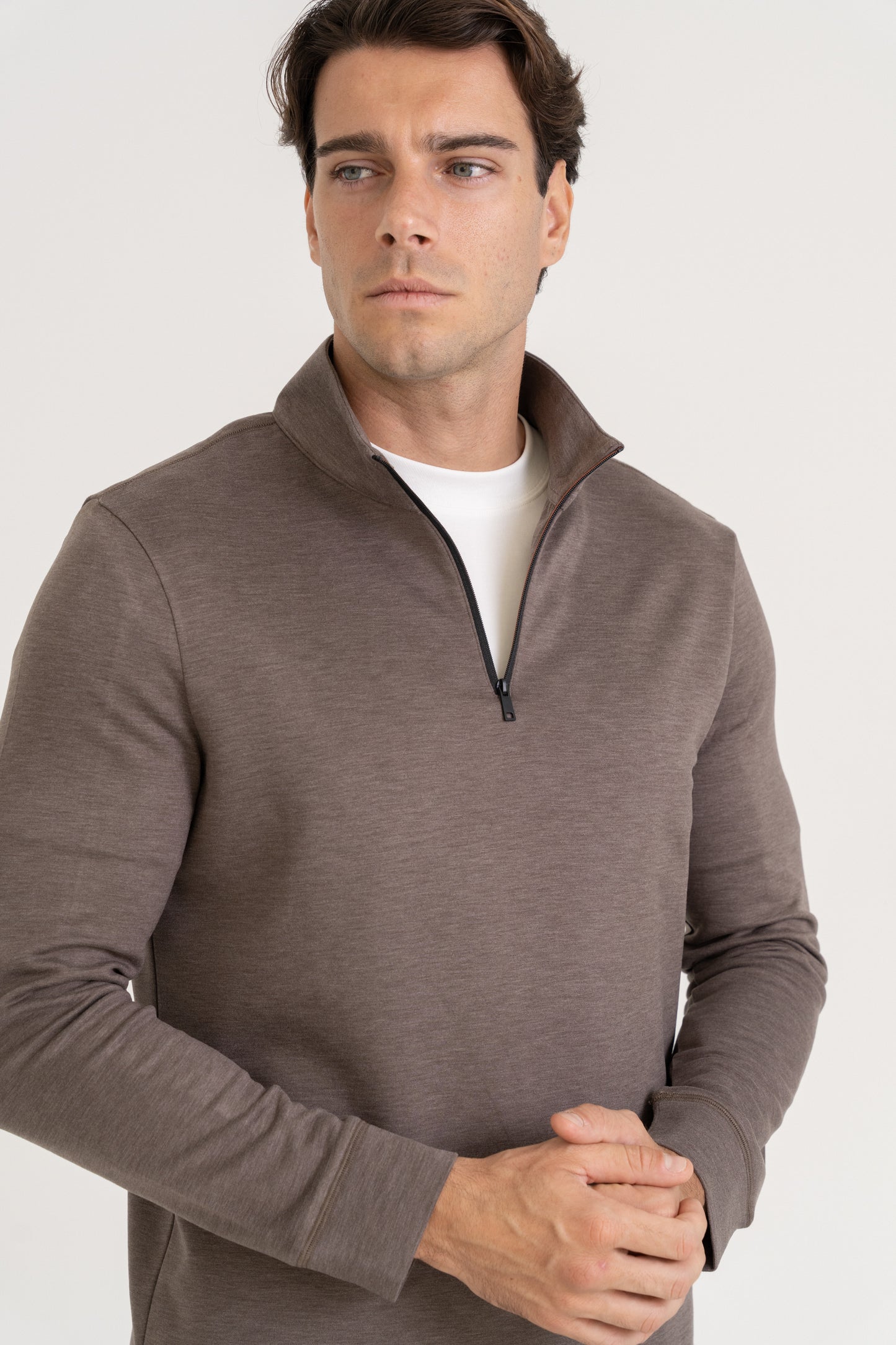 QUARTER ZIP PULLOVER - TAUPE
